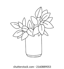 Plantar en un jarrón ilustración lineal. Para el interior. Imagen de contorno. Vector.