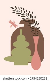 Plant in vase pattern background, Abstract Boho minimalist vase illustration for design nursery wall decor, t shirt print,  contemporary poster etc.