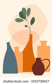 Plant in vase pattern background, Boho minimalist vase illustration for  design nursery wall decor, t shirt print, shop flyer, contemporary poster etc.