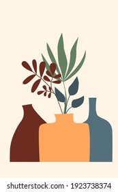 Plant in vase pattern background, Boho minimalist vase illustration for  design nursery wall decor, t shirt print, shop flyer, contemporary poster etc.