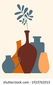 Plant in vase pattern background, Boho minimalist vase illustration for  design nursery wall decor, t shirt print, shop flyer, contemporary poster etc.