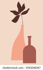 Plant in vase pattern background, Boho minimalist vase illustration for  design nursery wall decor, t shirt print, shop flyer, contemporary poster etc