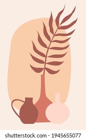 Plant in vase pattern background, Boho minimalist vase illustration for  design nursery wall decor, t shirt print, shop flyer, contemporary poster etc.