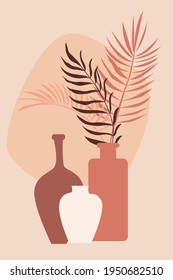 Plant in vase pattern background, Boho minimalist vase illustration for  design nursery wall decor, t shirt print, shop flyer, contemporary poster etc.