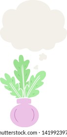 plant in vase with thought bubble in retro style