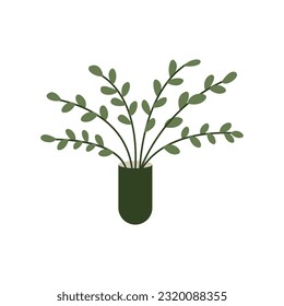 Plant in a vase. Vector flat illustration on isolated background. 