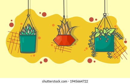 plant vector collection with home decor function on dark yellow and beige background. plant vector. vector illustration. cartoon plants. can be used for wallpapers, backgrounds, and banners