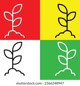 Plant-Vektorsymbol, Lineal-Style-Symbol, aus der Sammlung von Agrarsymbolen, einzeln auf rotem, gelbem, weißem und grünem Hintergrund.