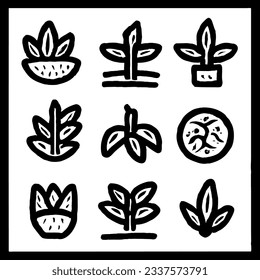 Icono de vector de planta establecido en dibujo de líneas mínimo 