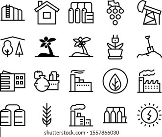 plant vector icon set such as: door, gardening, chimney, extraction, label, rye, granary, sun, earth, derrick, solar, juicy, sweet, barley, shape, round, farming, winery, agricultural, old