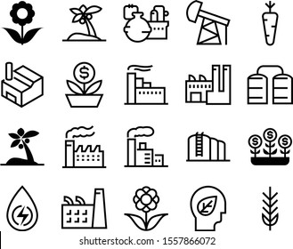 plant vector icon set such as: silo, illustrator, freshness, life, capital, corn, progress, elevator, vegetable, start, sale, commerce, corporate, cash, steel, coin, pump, root, barley, ecological