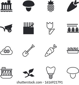 plant vector icon set such as: transport, beauty, materials, planting, exhaust, red, co2, seedlings, emits, processing, shovel, web, load, dioxide, simple, stomatology, carrots, plants, checked