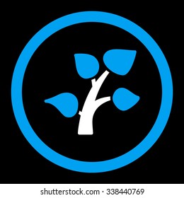 Plant vector icon. Style is bicolor flat rounded symbol, blue and white colors, rounded angles, black background.