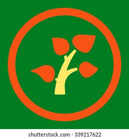 Plant vector icon. Style is bicolor flat rounded symbol, orange and yellow colors, rounded angles, green background.