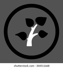 Plant vector icon. Style is bicolor flat rounded symbol, black and white colors, rounded angles, gray background.