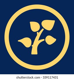 Plant vector icon. Style is flat rounded symbol, yellow color, rounded angles, blue background.