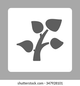 Plant vector icon. Style is flat rounded square button, dark gray and white colors, silver background.