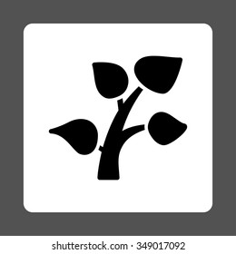 Plant vector icon. Style is flat rounded square button, black and white colors, gray background.