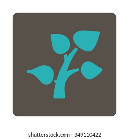 Plant vector icon. Style is flat rounded square button, cyan and grey colors, white background.