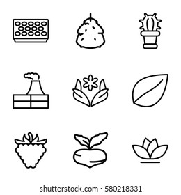 plant vector icons. Set of 9 plant outline icons such as berry, beet, factory, flower, leaf, pot for plants, raspberry