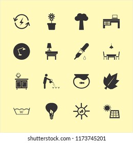 plant vector icons set. with delicate gentle degrees, lamp nightstand, solar panel and desk table lamp in set