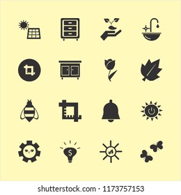 plant vector icons set. with leaf, solar power, butterflies and bee in set