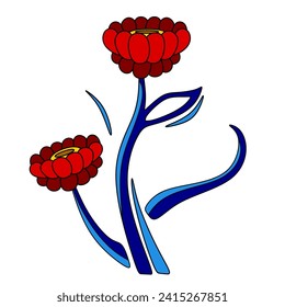 Plant vector illustration with red flowers and blue branches