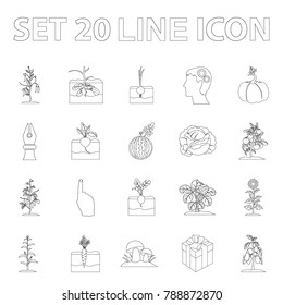 Plant, vegetable outline icons in set collection for design. Garden and harvest vector symbol stock web illustration.