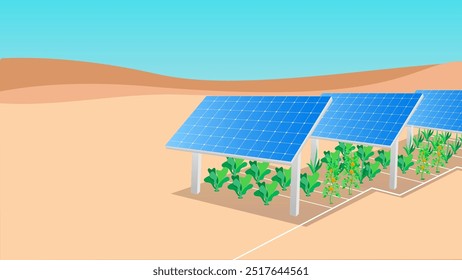 Plant vegetables under the shade of solar panels to avoid excessive sunlight intensity. Solar panels can be set automatically to follow the rotation of the sun