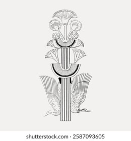 Plant vintage illustration Egyptian design, isolated on white, vector.