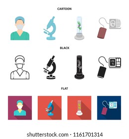 Plant in vitro, nurse, microscope, tonometer. Medicine set collection icons in cartoon,black,flat style vector symbol stock illustration web.