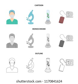 Plant in vitro, nurse, microscope, tonometer. Medicine set collection icons in cartoon,outline,monochrome style vector symbol stock illustration web.