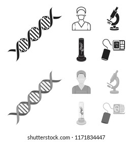 Plant in vitro, nurse, microscope, tonometer. Medicine set collection icons in black,monochrome style vector symbol stock illustration web.