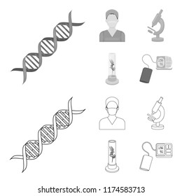 Plant in vitro, nurse, microscope, tonometer. Medicine set collection icons in outline,monochrome style vector symbol stock illustration web.