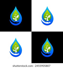plant water and hand logo design vector 