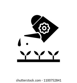 Plant watering black icon concept. Plant watering flat  vector symbol, sign, illustration.