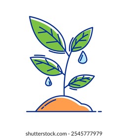 Plant Watering Icon Illustration with bright colour palette in doodle style Ideal for environmental awareness and green projects designs.