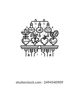 Plant watering system line icon. Vector illustration, flat design.