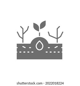 Plant With Weeds, Weed Control Grey Icon.