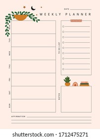 Plant Weekly Planner Template in Vector with plants for notes, To Do List, Goals, Shopping Planner and More!