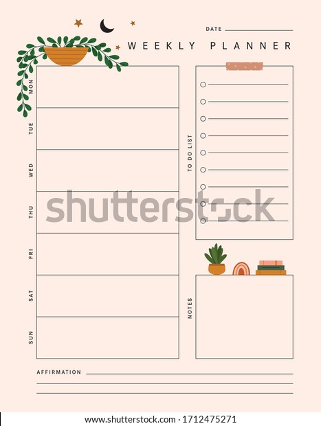 Plant Weekly Planner Template Vector Plants Stock Vector Royalty Free 1712475271