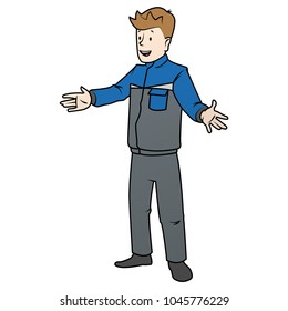 Plant worker staying happy. Color vector flat illustration isolated on white background. 