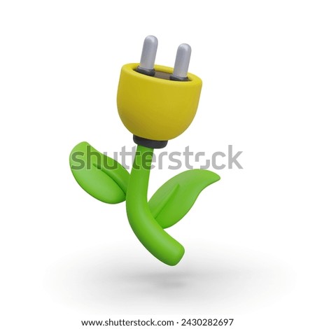 Plant with yellow electric plug instead of flower. Natural energy, green power