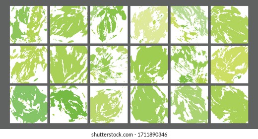 Plantain leaves life prints textures set. Basis graphics in fresh spring colors