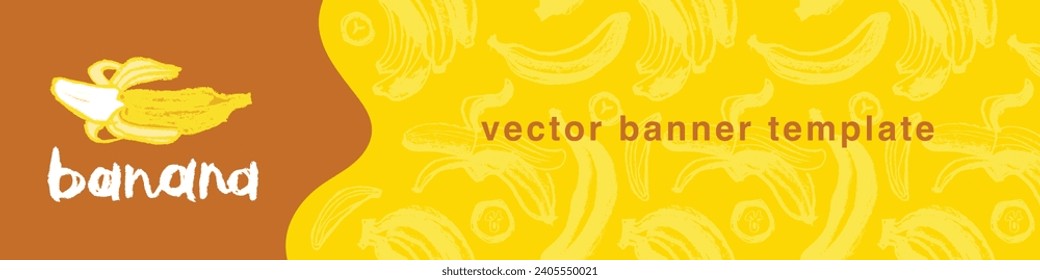 Plantains background for vector bananas banner template with sketch banana seamless pattern. Banana label backdrop. Plantains ornament. Yellow fruits.