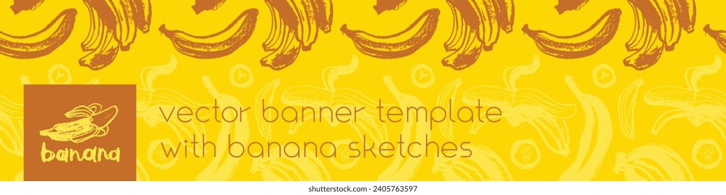 Plantains background for vector bananas banner template with sketch banana seamless pattern. Banana label backdrop. Plantains ornament. Yellow fruits.