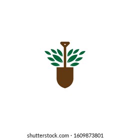 plantation design logos or shovel with plant seeds

