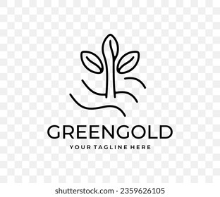 Plantation, field, sprout, plant and leaves, linear graphic design. Agriculture, garden, landscape, horticulture, nature and growth, vector design and illustration