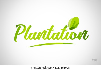 plantation green leaf word on white background suitable for card icon or typography logo design