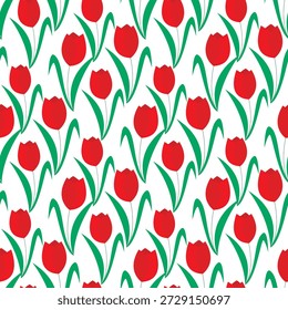 La plantación de tulipanes rojos crea un patrón sin fisuras. Fondo con brotes de flores de jardín. Impresión floral de la primavera para los textiles, papel, empaquetado, diseño, Vector